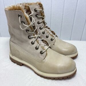 Timberland Light Cream Fur-Lined Winter Boots Size 8